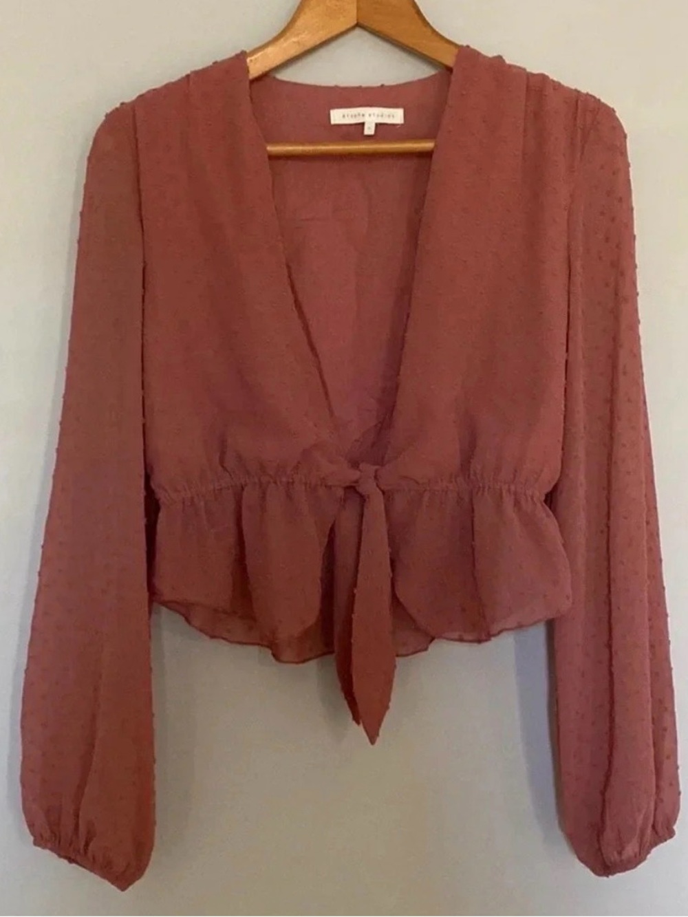 Etophe studios Dusty Rose Swiss Dot Pink Front Tie Crop Top Size Medium